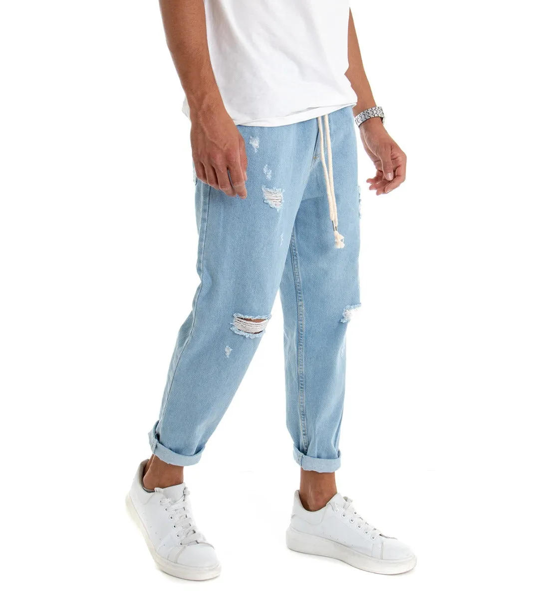 Pantaloni Uomo Jeans Denim Chiaro Rotture Loose Fit CoulissePantalaccio GIOSAL-P3021A