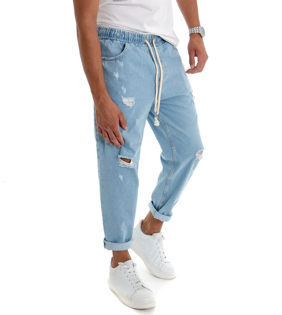 Pantaloni Uomo Jeans Denim Chiaro Rotture Loose Fit CoulissePantalaccio GIOSAL-P3021A