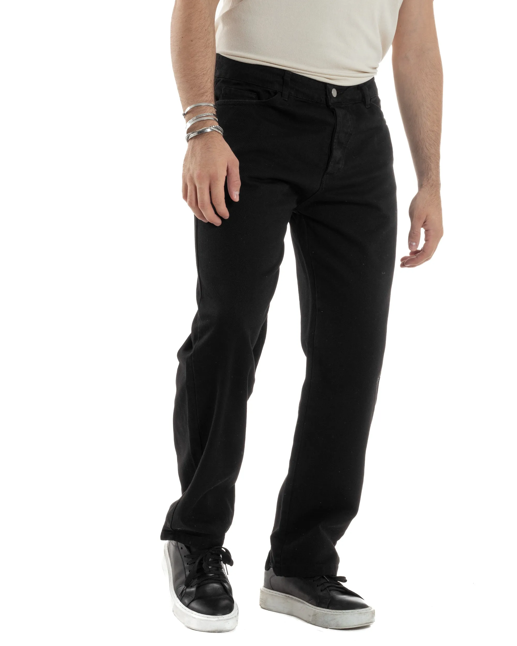 Pantaloni Uomo Jeans Straight Fit Baggy Basic Cinque Tasche Nero GIOSAL-JS1038A