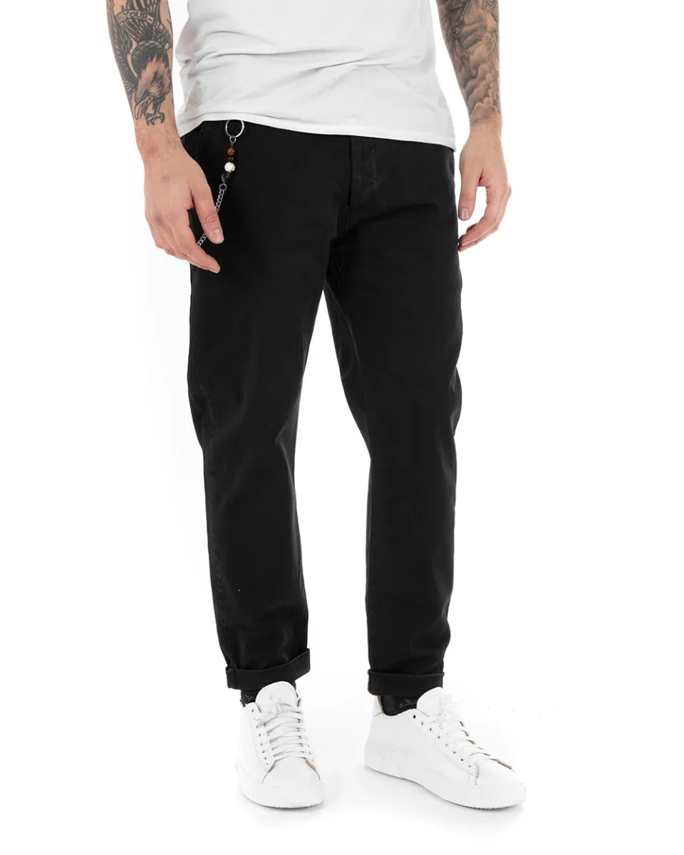 Pantaloni Uomo Tasca America Abbottonatura Allungata Classico Casual Nero GIOSAL-P5152A