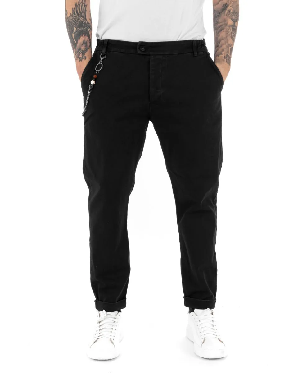 Pantaloni Uomo Tasca America Abbottonatura Allungata Classico Casual Nero GIOSAL-P5152A