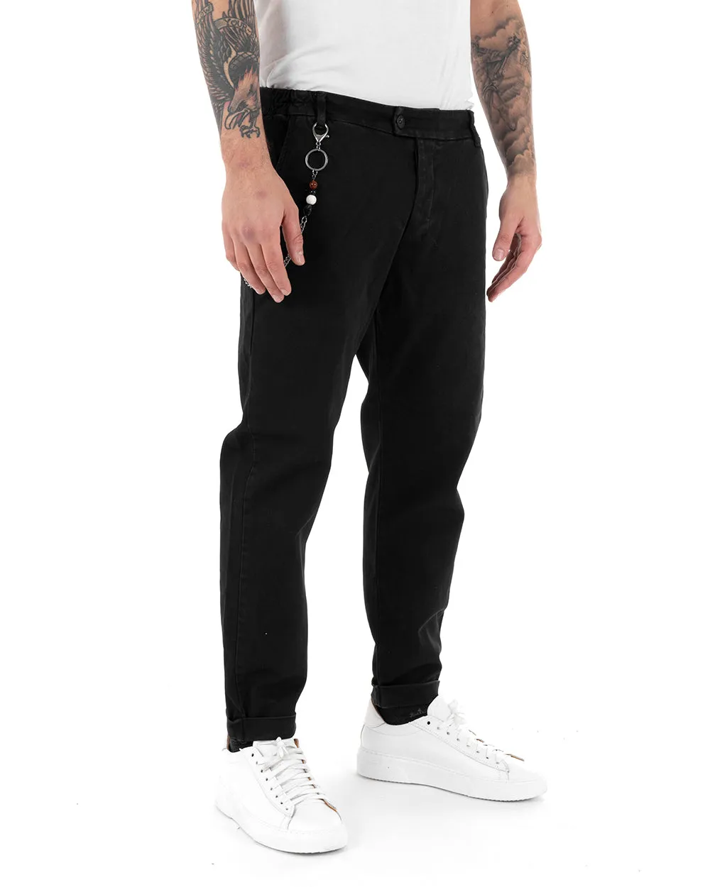 Pantaloni Uomo Tasca America Abbottonatura Allungata Classico Casual Nero GIOSAL-P5152A