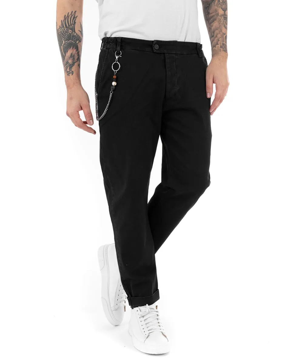 Pantaloni Uomo Tasca America Abbottonatura Allungata Classico Casual Nero GIOSAL-P5152A