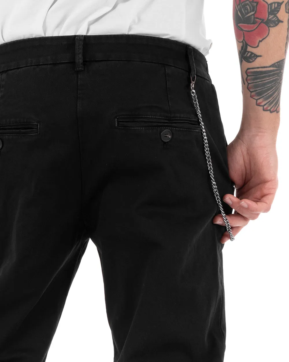 Pantaloni Uomo Tasca America Abbottonatura Allungata Classico Casual Nero GIOSAL-P5152A