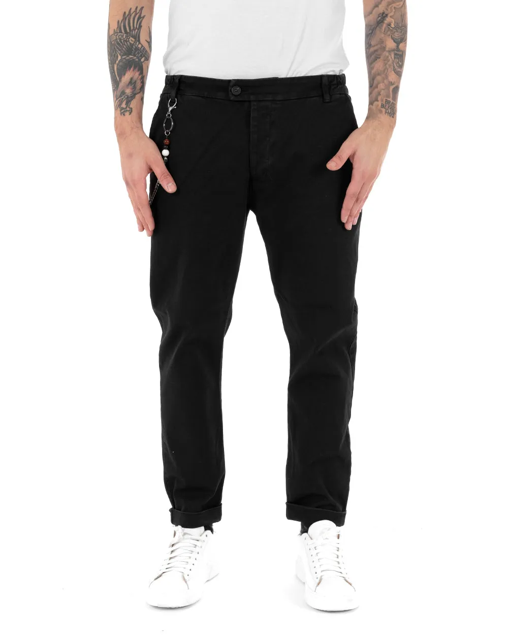 Pantaloni Uomo Tasca America Abbottonatura Allungata Classico Casual Nero GIOSAL-P5152A