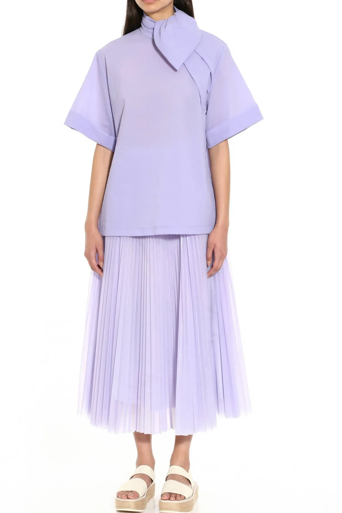 Pleated Skirt in Lavender Coated Mesh