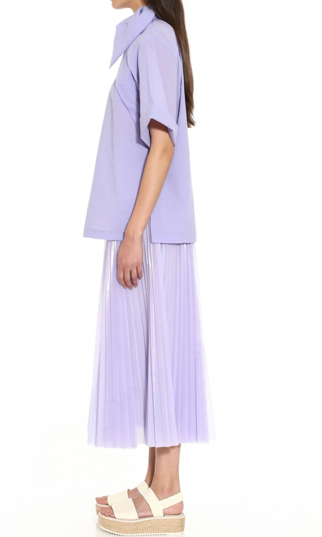 Pleated Skirt in Lavender Coated Mesh