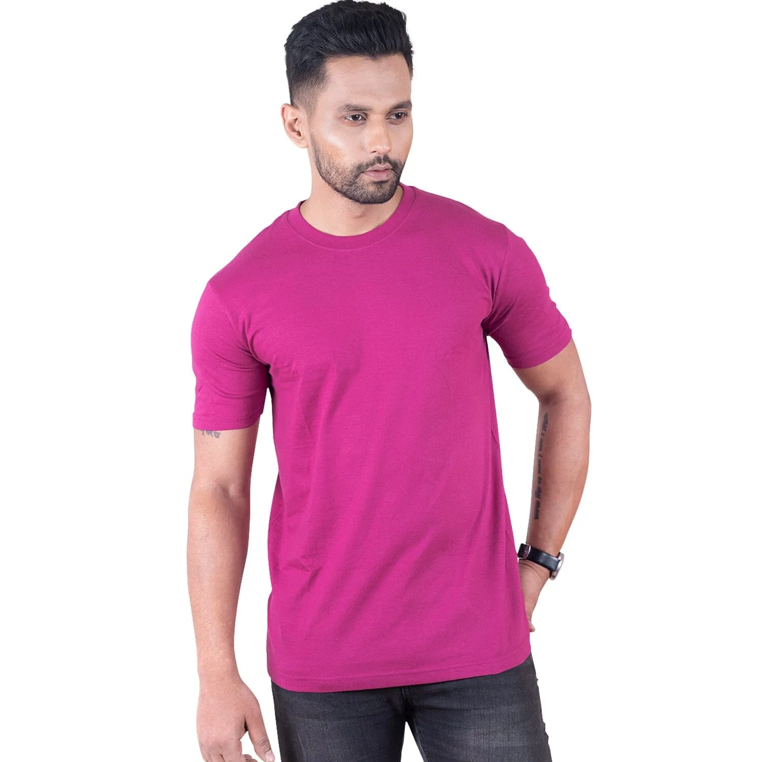 Round Neck Megenta Half Sleeve