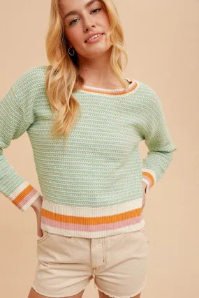 Round Neckline Crochet Knit Sweater