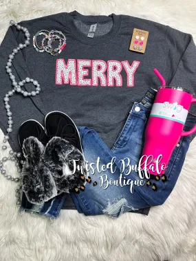 Sweatshirt Charcoal {MERRY DOTS} Faux Print  Pink Charcoal Crew Neck Tee