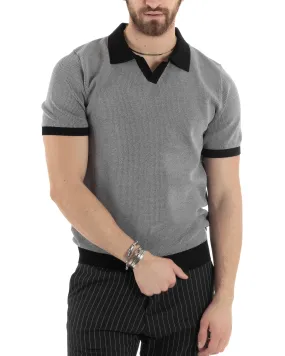 T-Shirt Uomo Maglia In Filo Maglia Con Colletto Polo Scollo V Casual Basic Nero GIOSAL-TS2985A