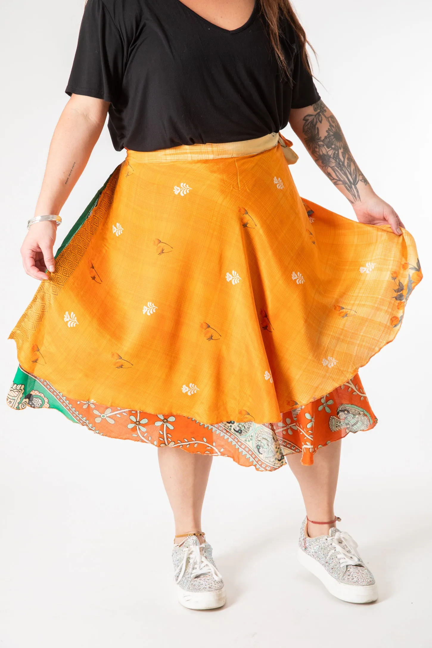 Tea Length Sari Silk Wrap Skirt