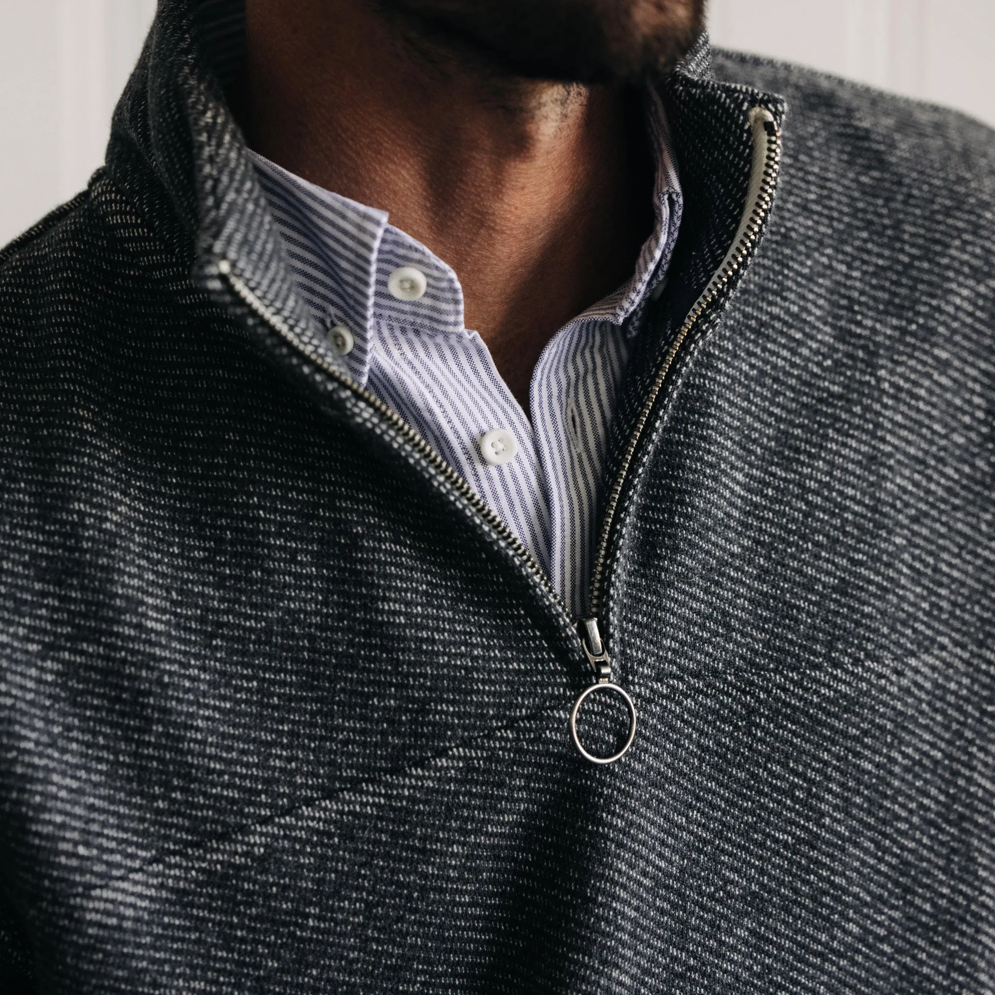 The Briggs Pullover in Coal French Terry Twill Knit