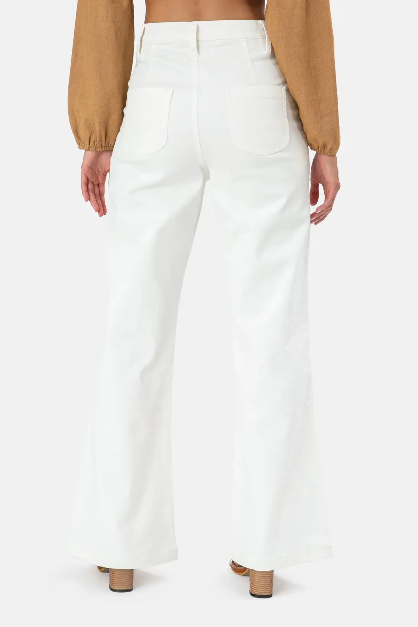 White Waist Cut Out Flare Jeans