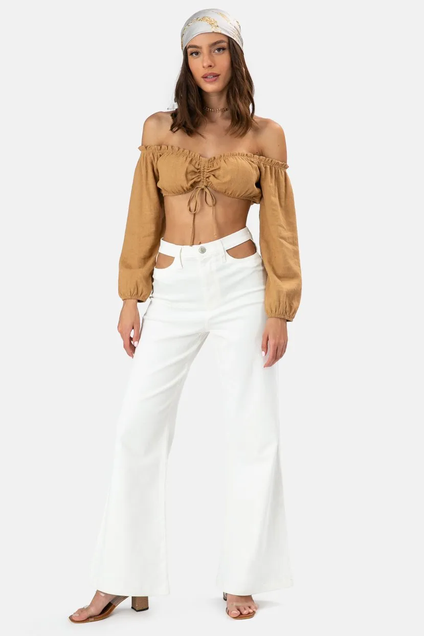 White Waist Cut Out Flare Jeans