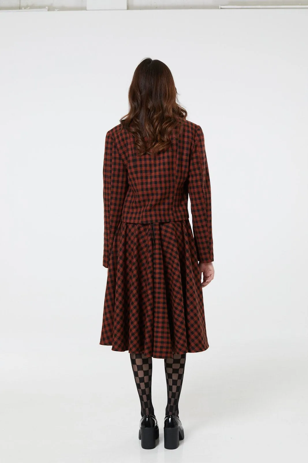 Women's Copper and Black Check Woollen Cropped Jacket